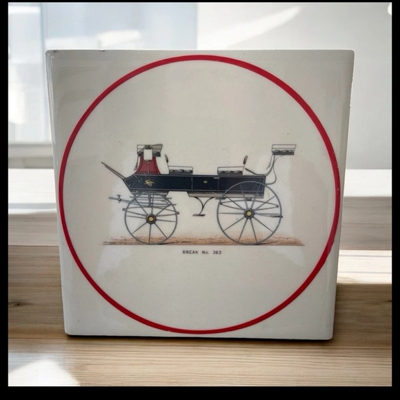 VTG Porcelain Trivet Plaque Break No. 363 Horse Carriage Illustration 6" MCM - Picture 1 of 3